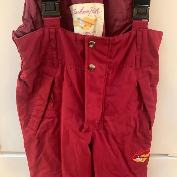 Vintage  Jackson Hole Burgundy Bib Overall Snow Pants M - Picture 7 of 11